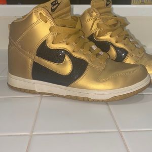 Nike High Dunk Metallic Gold And Black Glitter Shoe